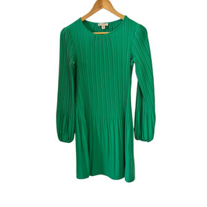 ELAINE ROSE Emerald Green Pleated Bubble Long Sleeve Knee Length Sleeve Dress XS